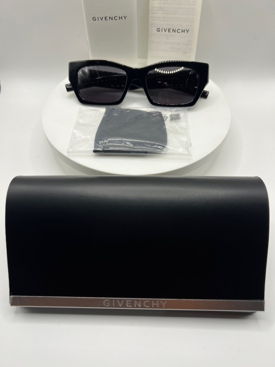 Givenchy Black Oversized Rectangular Sunglasses w/ Rhinestone Embellished Temple main image 4